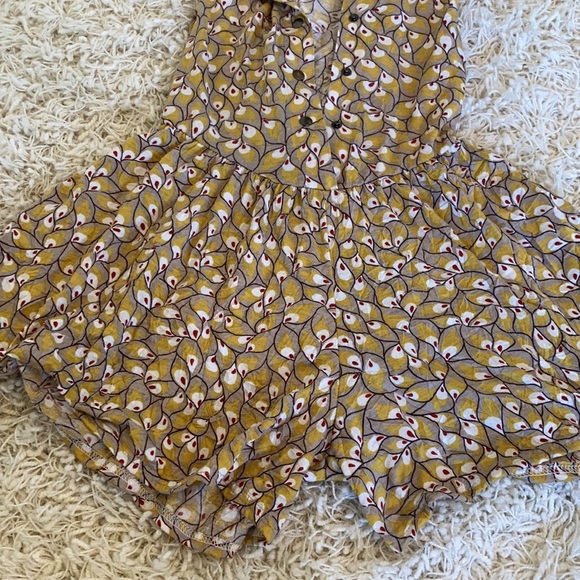 Gold Mini Romper Dress, gathered at shoulders & waist, Easy Front Opening - Picture 10 of 16